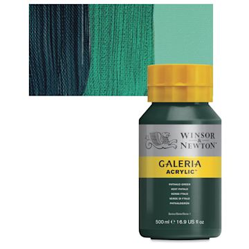 Open in modal - Winsor & Newton Galeria Flow Acrylic - Phthalo Green, 500 ml tube and swatch