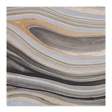 Open in modal - Black Ink Thai Marbled Mulberry Papers - Closeup of Black/Gold/Silver marbled paper
