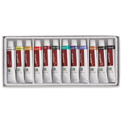 Art Advantage Acrylic Paint - Assorted Colors, Set of 12, 12 ml, Tubes (Tubes in tray)