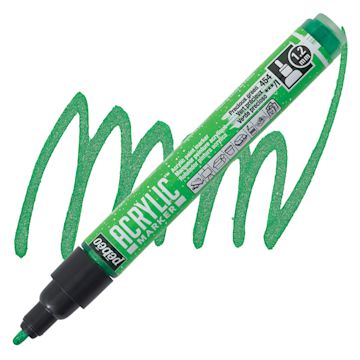 Open in modal - Pebeo Acrylic Marker - Precious Green, 1.2 mm bullet nib marker and swatch