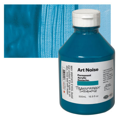 Tri-Art Art Noise Permanent Acrylic Gouache - Transparent Turquoise, 500 ml, Bottle with Swatch