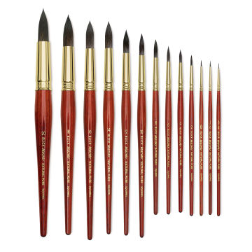 Blick Master Natural Pure Squirrel Round Brush - Assorted sizes of Round Brushes shown upright
