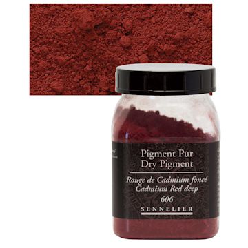 Open in modal - Sennelier Dry Pigment - Cadmium Red Deep, 120 g jar and swatch
