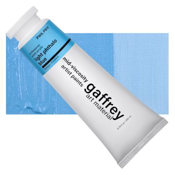 Open in modal - Gaffrey Art Material Standard Body Acrylic Paint - Light Phthalo Blue, 200 ml tube and swatch