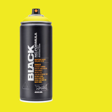Montana Black Spray Paint - True Yellow, 400 ml can with swatch