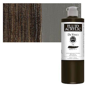Open in modal - Da Vinci Fluid Acrylic Paint - Sepia, 16 oz bottle and swatch