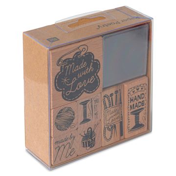 Open in modal - Rico Design Paper Poetry Stamp Set - Handmade with Love, Set of 7 - front of packaging, angled view