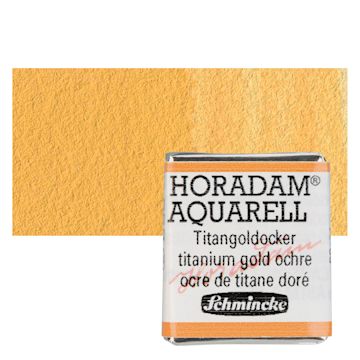 Open in modal - Schmincke Horadam Aquarell Watercolor - Titanium Gold Ochre, Half Pan and swatch