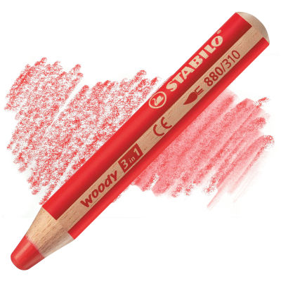Stabilo Woody 3 in 1 Pencil - Red swatch and pencil