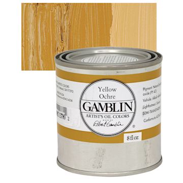 Open in modal - Gamblin Artist's Oil Color - Yellow Ochre, 8 oz Can and swatch