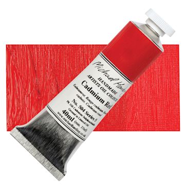 Open in modal - Michael Harding Artists Oil Paint - Cadmium Red, 40 ml tube and swatch