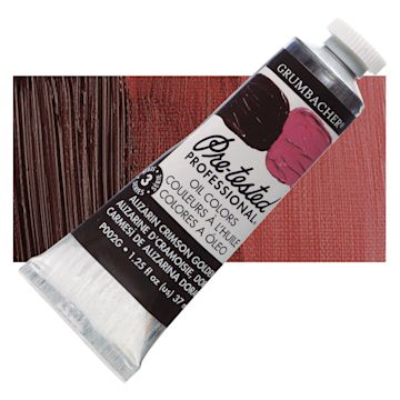 Open in modal - Grumbacher Pre-Tested Artists' Oil Color - Alizarin Crimson Golden, 1.25 oz tube and swatch