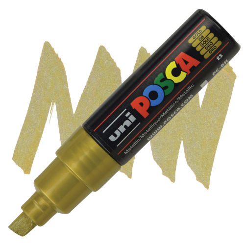 Uni Posca Paint Marker - Gold, Broad Chisel Tip, 8 mm