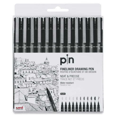 Uni Pin Drawing Pens Set 6 Assorted Tip Sizes, Uni Pin Fineliner Drawing Pen  0.05 to 0.8mm 