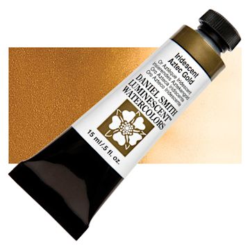 Open in modal - Daniel Smith Luminescent Watercolor - Iridescent Aztec Gold, 15 ml, Tube and swatch