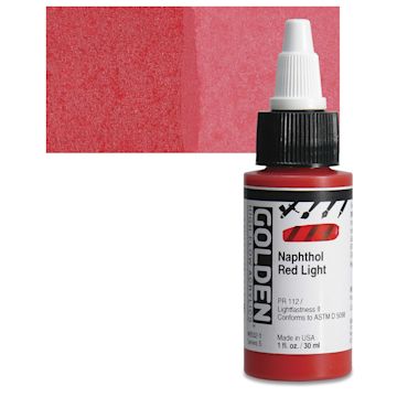 Open in modal - Golden High Flow Acrylic Paint - Naphthol Red Light, 1 oz bottle and swatch