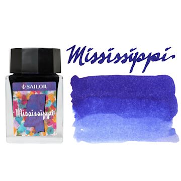Open in modal - Sailor USA State Ink - Mississippi, Deep Blue, 20 ml, swatch and bottle