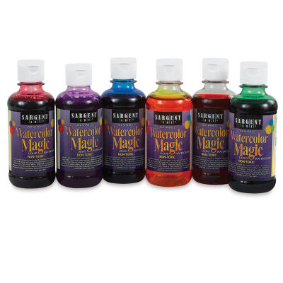 Sargent Art Watercolor Magic Liquid Watercolor Sets - Components of 6 pc set of 8 oz bottles shown