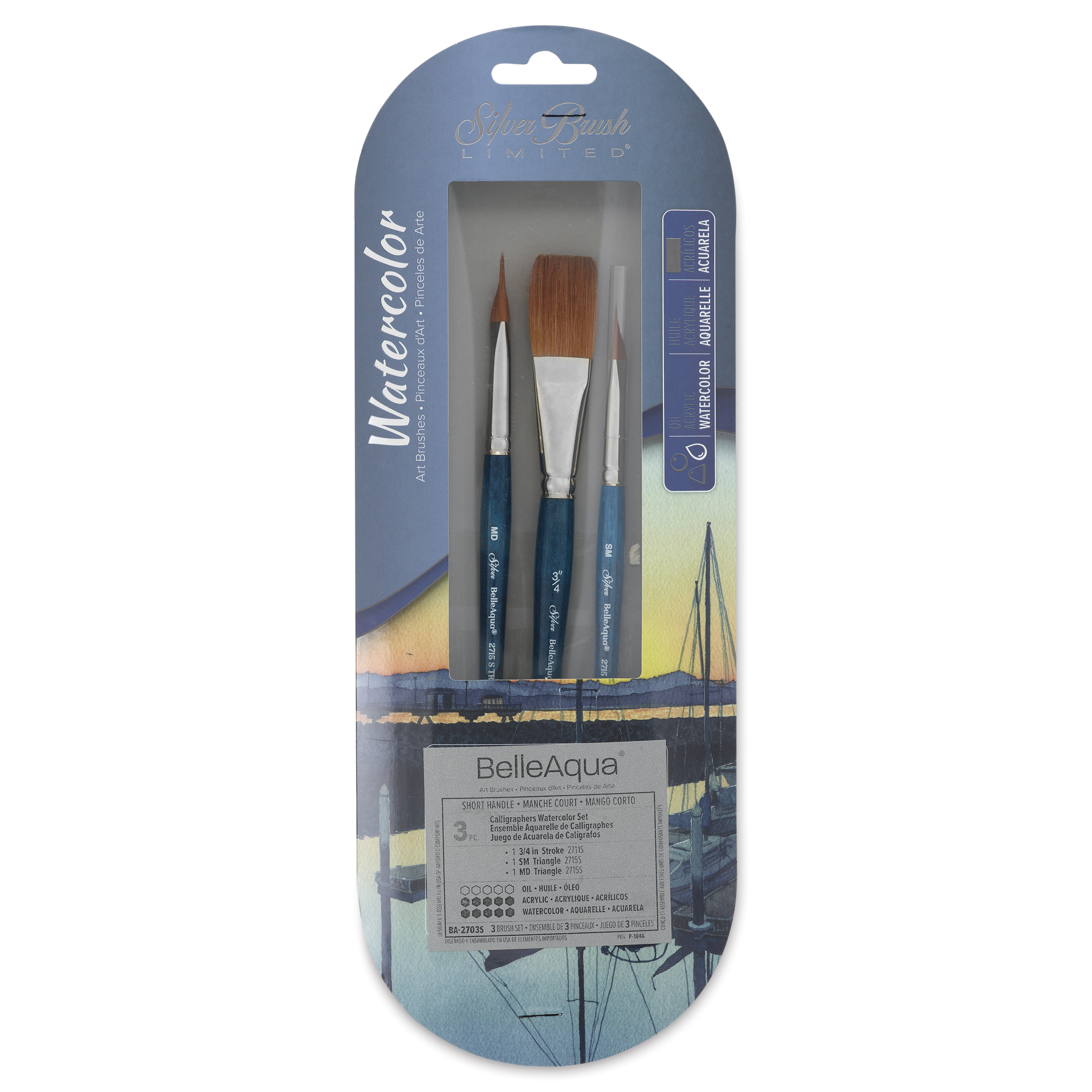 Silver Brush BelleAqua Travel Brush - Bright, Short Handle, Size 6