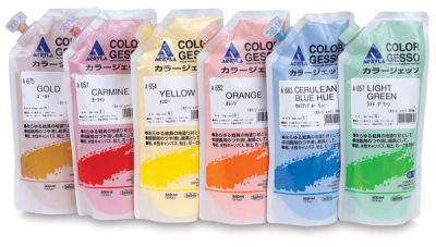 Holbein Acryla Colored Gesso - Row of Assorted Color Poly Bags of Gesso