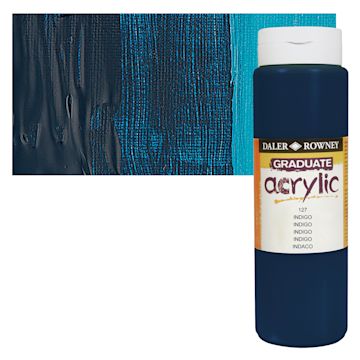 Open in modal - Daler-Rowney Graduate Acrylic Paint - Indigo, 500 ml bottle and swatch