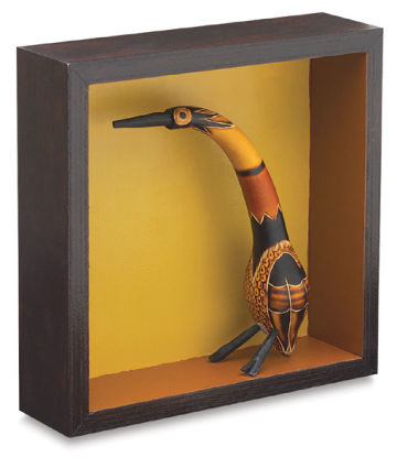 Ampersand Gessobord Shadow Boxes - Angled view of painted interior and holding statue

