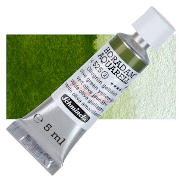 Open in modal - Schmincke Horadam Aquarell Watercolor - Olive Green Yellowish, 5 ml tube and swatch
