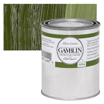 Open in modal - Gamblin Artist's Oil Color - Olive Green, 16 oz Can and swatch