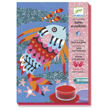 Djeco Le Grand Artist Colored Sands and Glitter Kit - Front of package of Fish Rainbows Kit