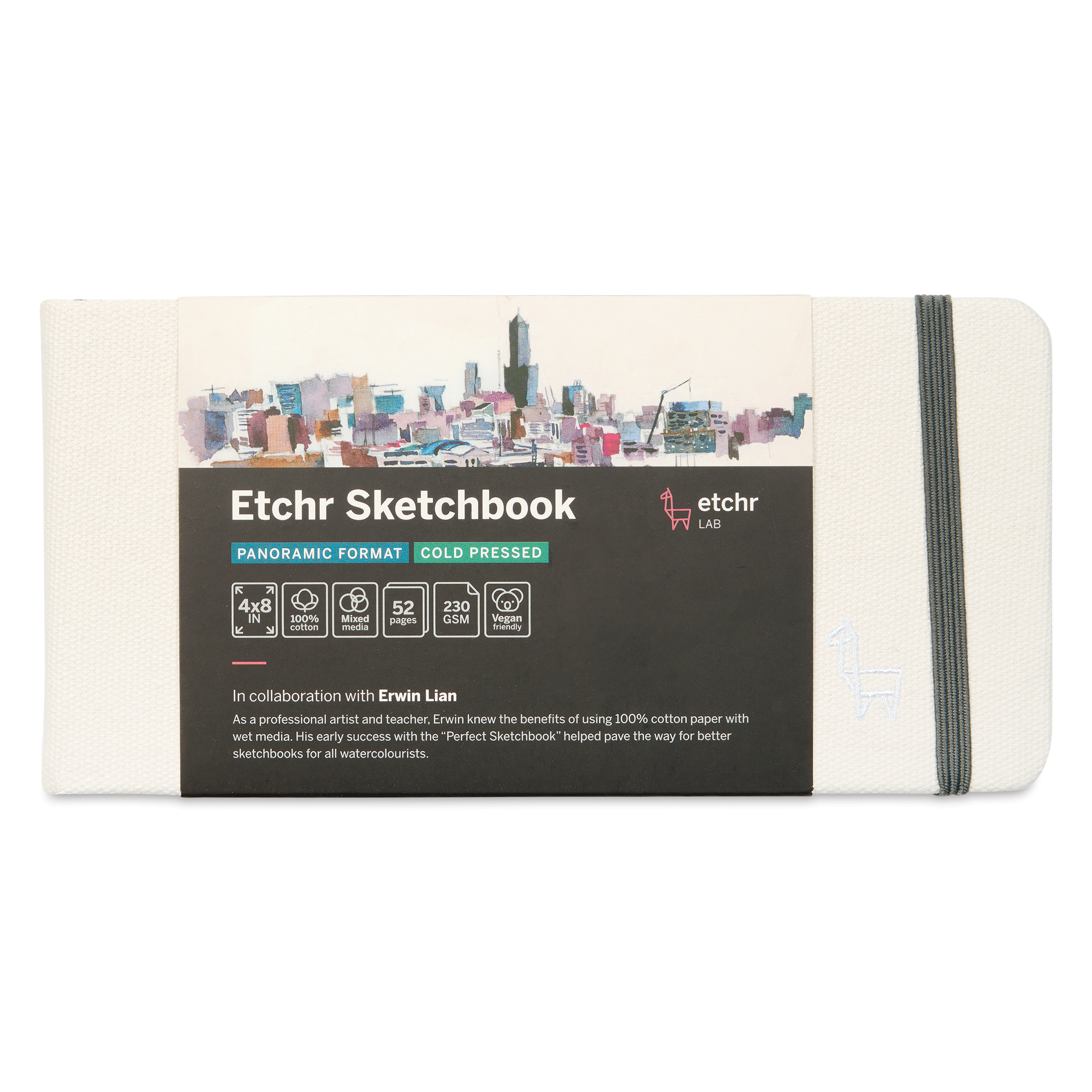 Etchr Mixed Media Hardbound Sketchbook Cold Press, Panoramic, 4.2" x