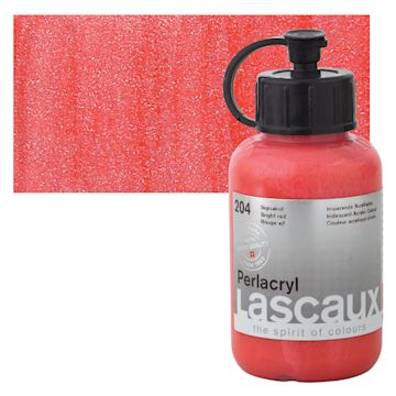 Open in modal - Lascaux Perlacryl Iridescent Acrylic - Bright Red, 85 ml bottle and swatch