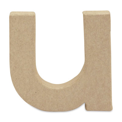 DecoPatch Paper Mache Small Kraft Letter - U, Lowercase, 3-2/5" W x 3-2/5" H x 1/2" D