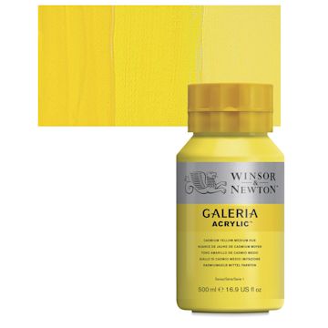 Open in modal - Winsor & Newton Galeria Flow Acrylic - Cadmium Yellow Medium Hue, 500 ml tube and swatch
