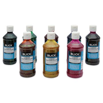 Open in modal - Blick Liquid Watercolors - Set of 8, Glitter Colors, 8 oz bottles