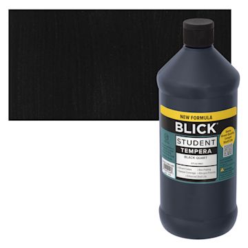 Open in modal - Blick Student Tempera Paint - Black, 32 oz bottle and swatch