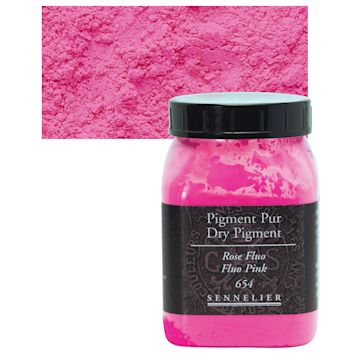 Open in modal - Sennelier Dry Pigment - Fluorescent Pink, 100 g jar and swatch