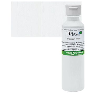 Open in modal - Tri-Art Liquid Artist Acrylic - Titanium White, 120 ml bottle and swatch