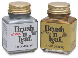 Amaco Brush 'N Leaf Liquid Metallic - 1 oz bottles of Gold and Silver shown