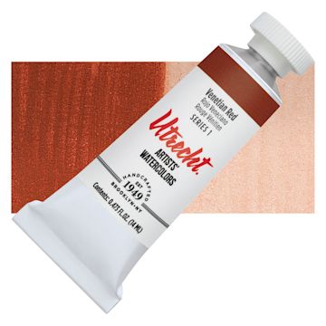 Open in modal - Utrecht Artists' Watercolor Paint - Venetian Red, 14 ml tube and swatch