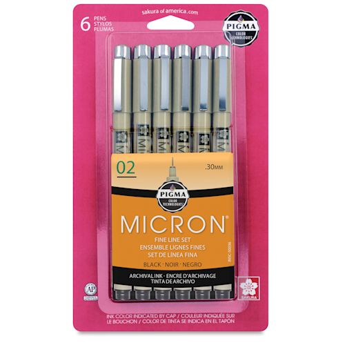 Sakura Pigma Micron Pen Set Black, 02, Pkg of 6| Utrecht Art