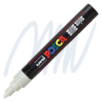 Open in modal - Uni Posca Paint Marker - White, Bullet Tip, 2.5 mm marker and swatch