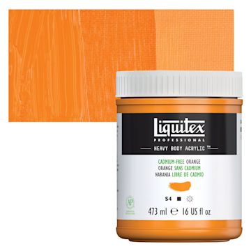 Open in modal - Liquitex Heavy Body Artist Acrylic - Cadmium-Free Orange, 16 oz Jar and swatch