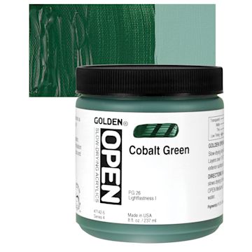 Open in modal - Golden Open Acrylic - Cobalt Green, 8 oz Jar and swatch