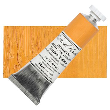 Open in modal - Michael Harding Artists Oil Paint - Naples Yellow, 40 ml tube and swatch