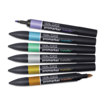Winsor & Newton Metallic ProMarkers - Set of 6, markers fanned out