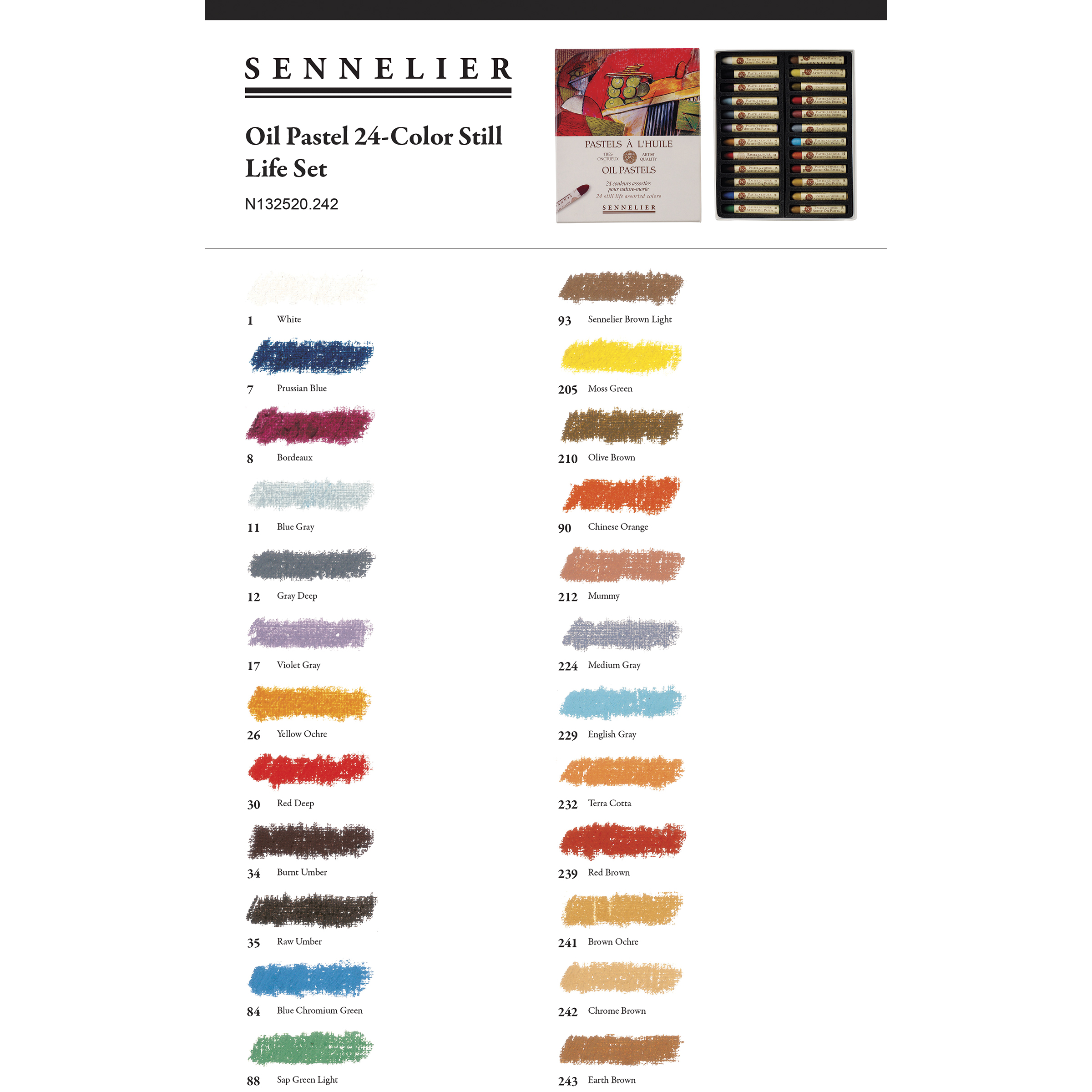 Sennelier Oil Pastel Set - Still Life Colors, Set of 24 | BLICK