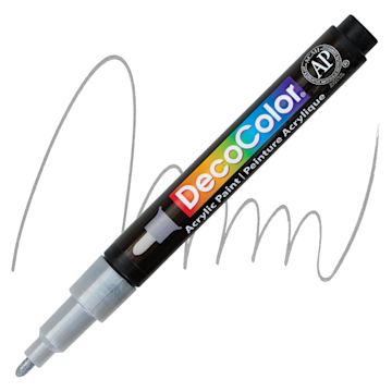 Open in modal - Decocolor Acrylic Paint Marker - Metallic Silver, Fine marker and swatch