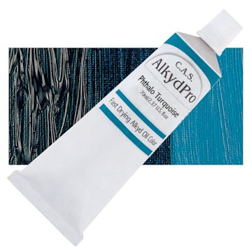 Open in modal - CAS AlkydPro Fast-Drying Alkyd Oil Color - Phthalo Turquoise, 70 ml tube and swatch