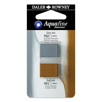 Open in modal - Daler-Rowney Aquafine Watercolors - Set of 2, Silver and Gold, Half Pan