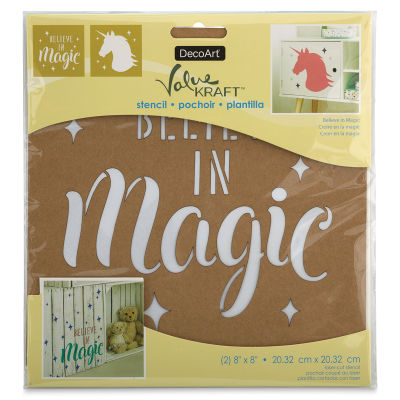DecoArt Value Kraft Stencils - Front of package of Believe in Magic Set
